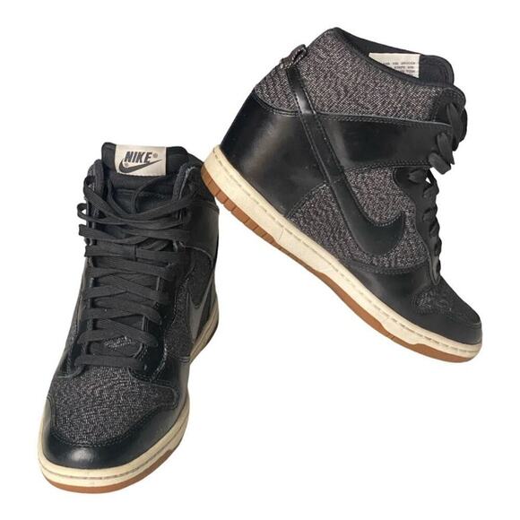 Nike Dunk Sky Hi Womens Black Size US 8 Lace Up Hidden Wedge Sneakers 2014 - Picture 1 of 11